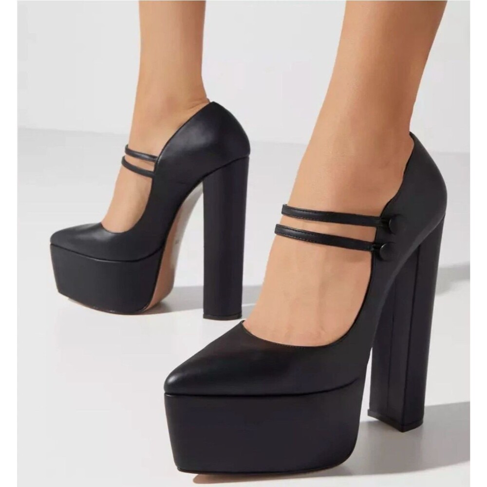 Andrea Wazen Double Jeu 165mm Pumps Womens 38 8 Black Leather Platform Goth Glam